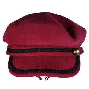 Fisherman's / Military Style Hat Cap   Size O/S   MAROON Wool Blend + BLACK Trim